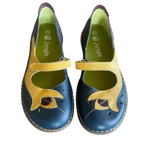 JUNGLA 4096 Women Size 40/9 Blue Yellow Leather Ballerina Mary Jane Shoes Spain